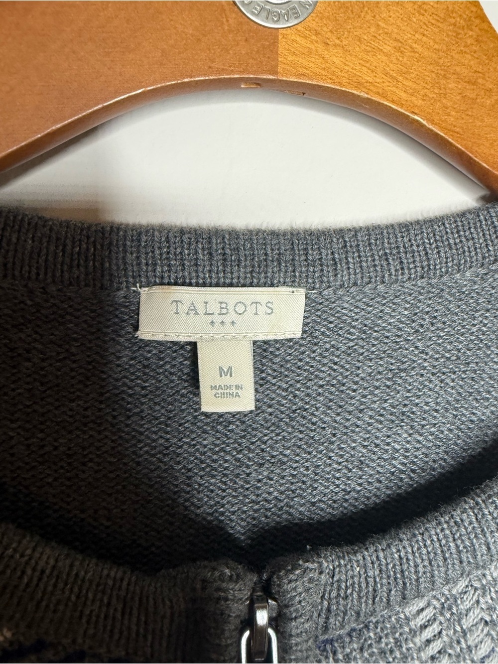Talbots cardigan sweater full zip gray striped design cotton size medium - Picture 2 of 4
